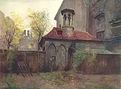 Václav Jansa – kaple Božího hrobu na Zderaze (po pravé straně barokní kostel sv. Petra a Pavla, zbořen 1905)