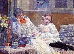 Théo Van Rysselberghe, 1899, His wife Maria and daughter Elisabeth (Jeho žena Maria s dcerou Elisabeth)