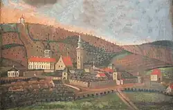 Oltářní obraz sv. Urbana (1712) zachycuje renesanční věžičku radnice vpravo od městské věže.