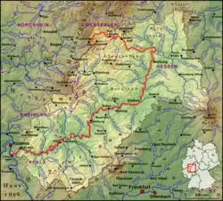Mapa toku řeky Lahn