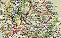 Via Tiburtina/Valeria označena fialově