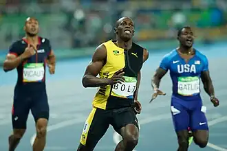 Vítězný Usain Bolt v běhu na 100 metrů