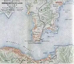 Mapa z roku 1915. Města Victoria a Kowloon, patřící k Hongkongu.