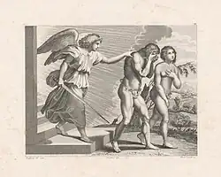 Vilém Kandler dle Raffaela, rytina Vendelín Želísko: Vyhnání z ráje (cca 1830)