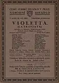 Violetta (opera), plakát, nakladatel:Fr. A. Urbánek a synové, 1926