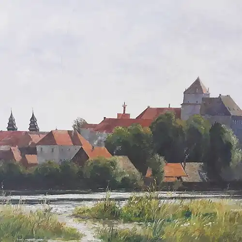 Pohled na Rožmitál, olejomalba, Podbrdské muzeum