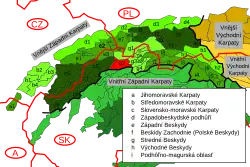 Poloha Kysucké vrchoviny v rámci Karpat