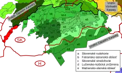 Malé Karpaty v rámci Západních Karpat, vyznačeny červeně