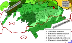 Poloha pohoří v rámci Vnitřních Západních Karpat (červená)