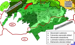 Malá Fatra (červeně) v rámci Západních Karpat