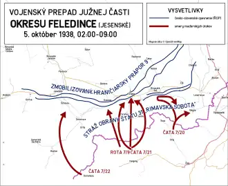 Nákres směrů maďarského útoku na území ČSR