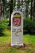 Hraniční kámen na česko-saské hranici na vrchu Rudná