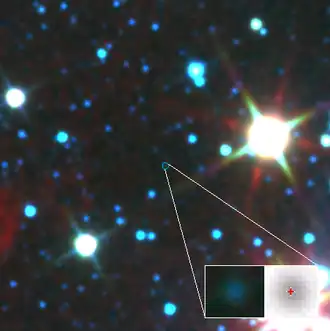 Infračervený snímek objektu Cha 110913-773444 pořízený dalekohledem WISE