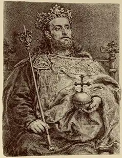 černobílá kresba krále Václava II.