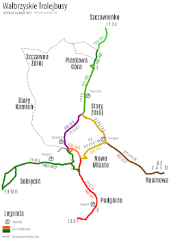 Schéma trolejbusové sítě ve Valbřichu