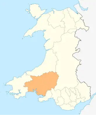 Současný Carmarthenshire na mapě Walesu