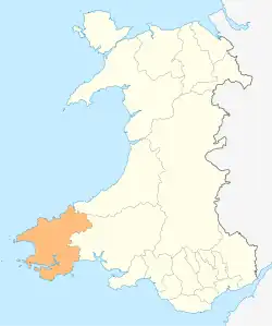 Poloha hrabství Pembrokeshire na mapě Walesu