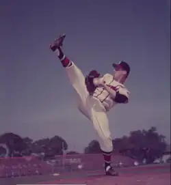 Warren Spahn Pitching transparency, 1952