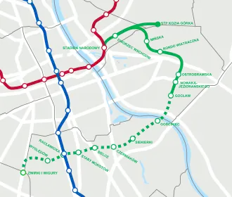 Plán linky M3 (zelená barva)