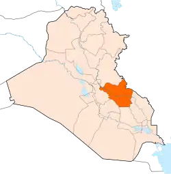 Umístění guvernorátu Wásit v Iráku