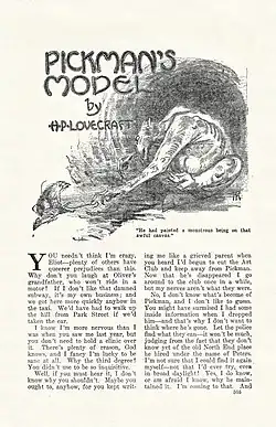 Titulní strana povídky v časopise Weird Tales v říjnu 1927.