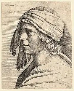 Hlava mladíka, ryl Václav Hollar