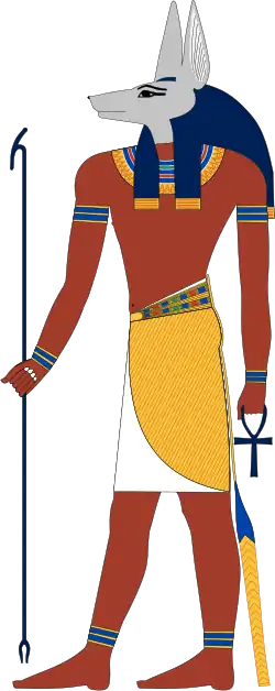 často zobrazovaný s šedou či bílou šakalí hlavou (podobnou Anupově)