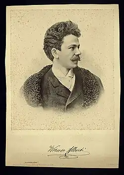 Litografie "Eckstein's Verlags-Anstalt" operního pěvce Wernera Albertiho s umělcovým faksimilním podpisem