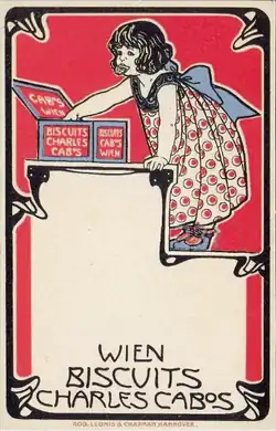 První vídeňská továrna na sušenky a biskvity, Charles Cabos (Erste Wiener Cakes- und Biscuits-Fabrik Charles Cabos), reklamní plakát
