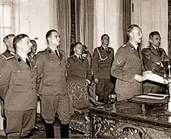 Zleva: Wolfgang Wolfram von Wolmar, Horst Böhme, Reinhard Heydrich a Karl Hermann Frank