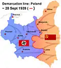 Demarkační linie německých a sovětských jednotek po invazi v září 1939