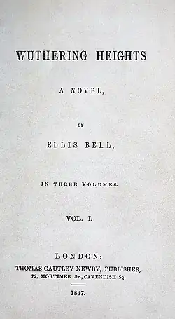 Titulní strana původního vydání románu Na Větrné hůrce (1847)