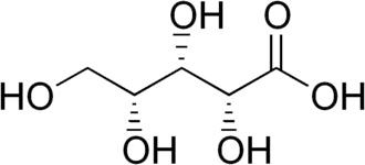 Strukturní vzorec ᴅ-xylonové kyseliny