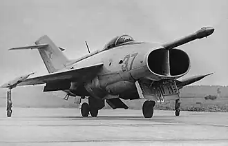 Jak-36 před demonstračním letem na air show na letišti Domodědovo v roce 1967
