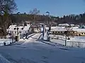 Zářečský most, vlevo za mostem bývalé lázně
