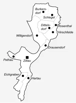 Grafické vyobrazení s plánkem městských částí