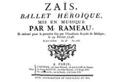 Zaïs, titulní strana partitury