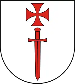 Červený kříž s mečem, znak Řádu mečových bratří Řádová pečeť