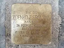 Kamen zmizelých věnovaný Zdenku Bergmannovi v Lucemburské ulici v Praze 3