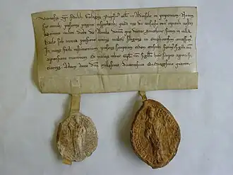 Sv. Plechelm na pečeti (vpravo) z roku 1244