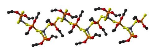 Model části řetězce krystalové struktury diethyldithiofosforečnanu zinečnatého