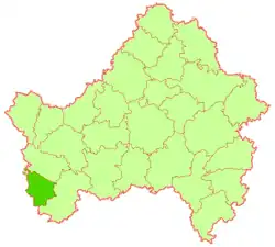 Zlynkovský rajón (zeleně) na mapě Brjanské oblasti