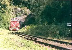 Začátek ozubnice v Tanvaldě s lokomotivou T 426.003