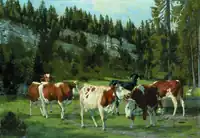 Jules Jacot-Guillarmod, Krávy na pastvě, Jura, bez data, olej na plátně, 80 x 115 cm, Musée des Beaux-Arts, La Chaux-de-Fonds