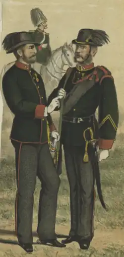 Uniformy důstojníka (vlevo) a poddůstojníka c. k. četnictva