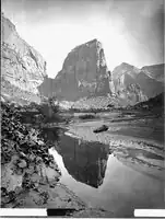 Reflected tower, Rio Virgin, Utah. "Angels Landing" per R. T. Evans