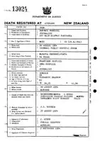 Bohumil Pospíšil, záznam o úmrtí (Nový Zéland, 1974)