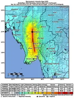 Mapa makroseismické intenzity.
