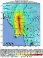 Makroseismická mapa intenzity myanmarského zemětřesení. 28. březen, 7,7 Mw